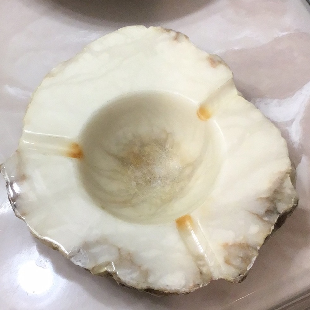 Vintage Elegant Cream and Brown Alabaster (?)  Ashtray